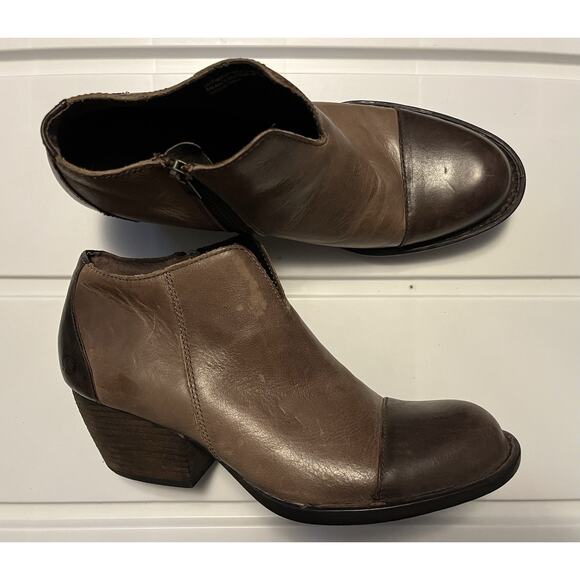Born Booties Womens Size 10 Keya Ankle Boots Brown Two Tone Leather Cap Toe - Picture 1 of 11